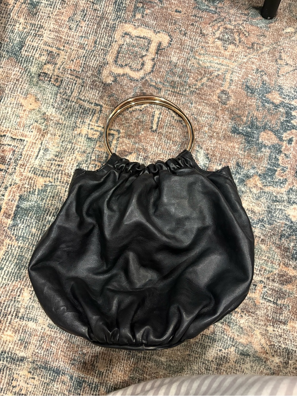 Who What Wear Black Faux-Leather Hobo with Gold Ring Handles